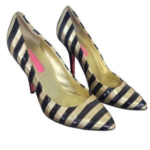 Betsey Johnson - Black & Gold Retro Glam/Punk Stripped Floral Heels Size: 8M